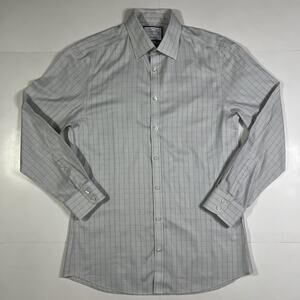 Charles Tyrwhitt Dress Shirt Graph Check Mens 15.5/33 Light Gray Extra Slim Fit